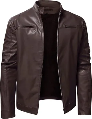 Men'S Leather & Faux Leather Jackets & Coats Fashion Men Autumn Winter Warm Casual Leather Zipper Long Sleeve Jacket Coat