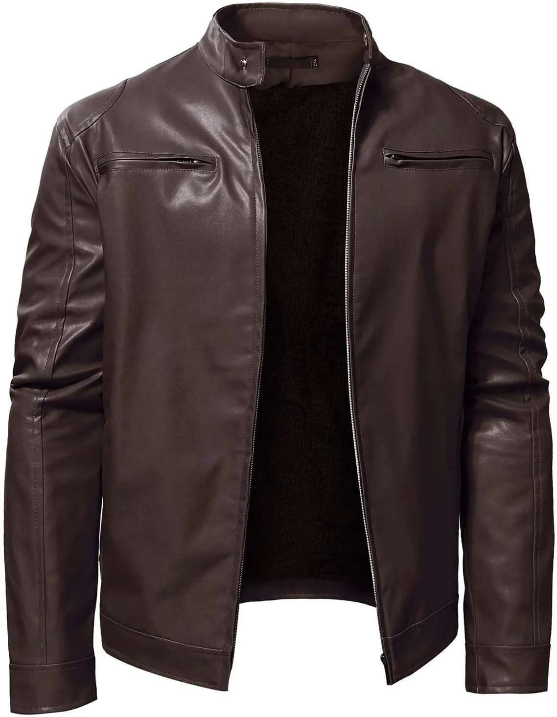 Men'S Leather & Faux Leather Jackets & Coats Fashion Men Autumn Winter Warm Casual Leather Zipper Long Sleeve Jacket Coat