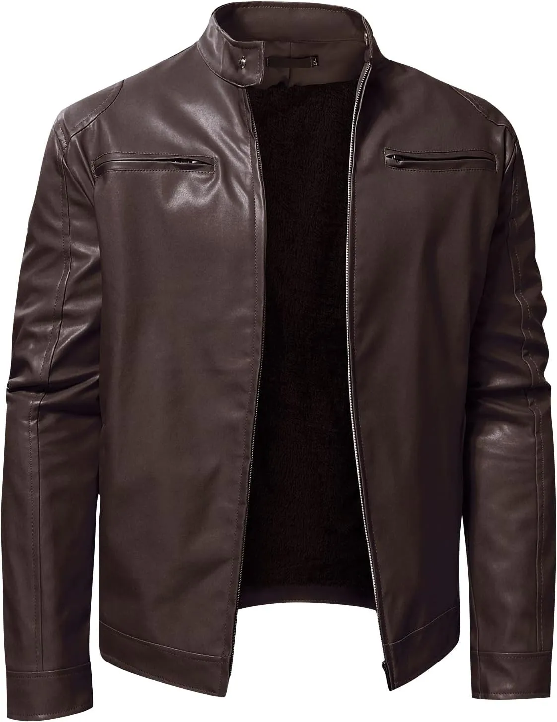 Men'S Leather & Faux Leather Jackets & Coats Fashion Men Autumn Winter Warm Casual Leather Zipper Long Sleeve Jacket Coat