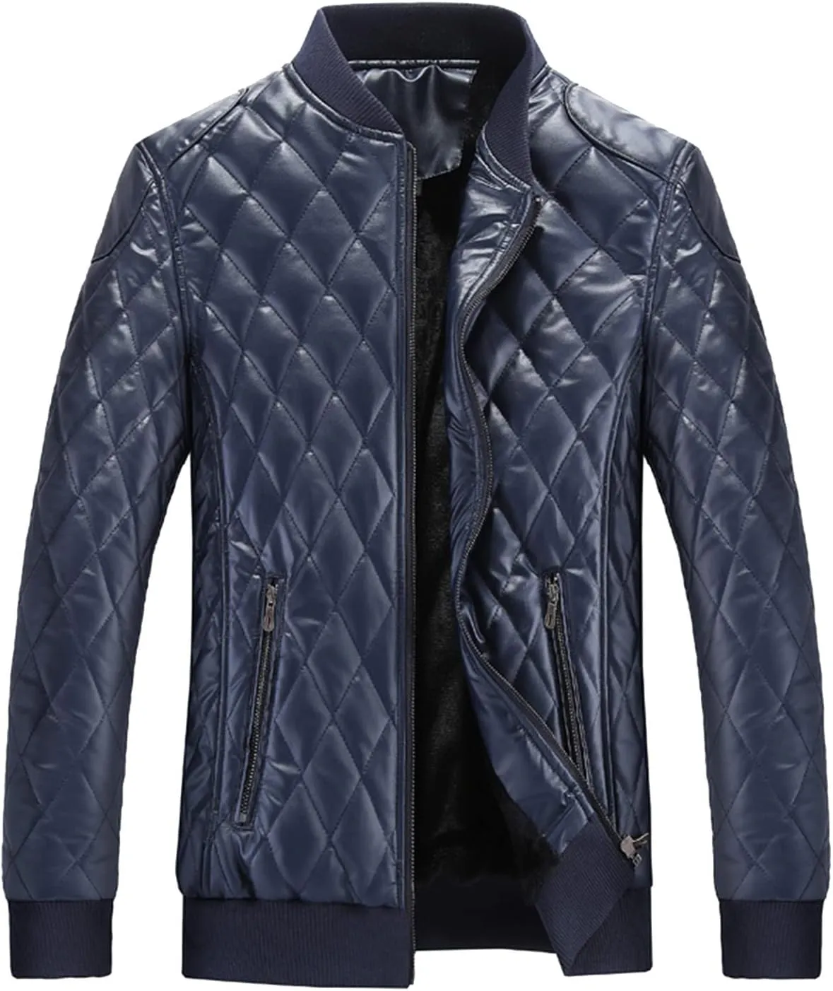 Mens Leather Jacket Motorcycle Faux Leather Bomber Jacket Lightweight Vintage Classic Zip Up Biker Pu Leather Jackets