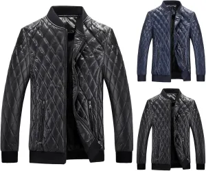 Mens Leather Jacket Motorcycle Faux Leather Bomber Jacket Lightweight Vintage Classic Zip Up Biker Pu Leather Jackets