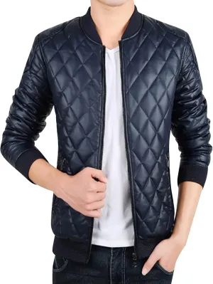 Mens Leather Jacket Motorcycle Faux Leather Bomber Jacket Lightweight Vintage Classic Zip Up Biker Pu Leather Jackets