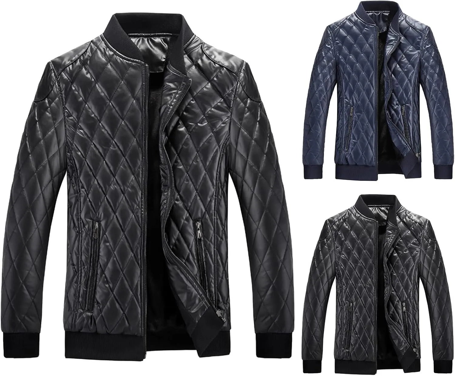 Mens Leather Jacket Motorcycle Faux Leather Bomber Jacket Lightweight Vintage Classic Zip Up Biker Pu Leather Jackets