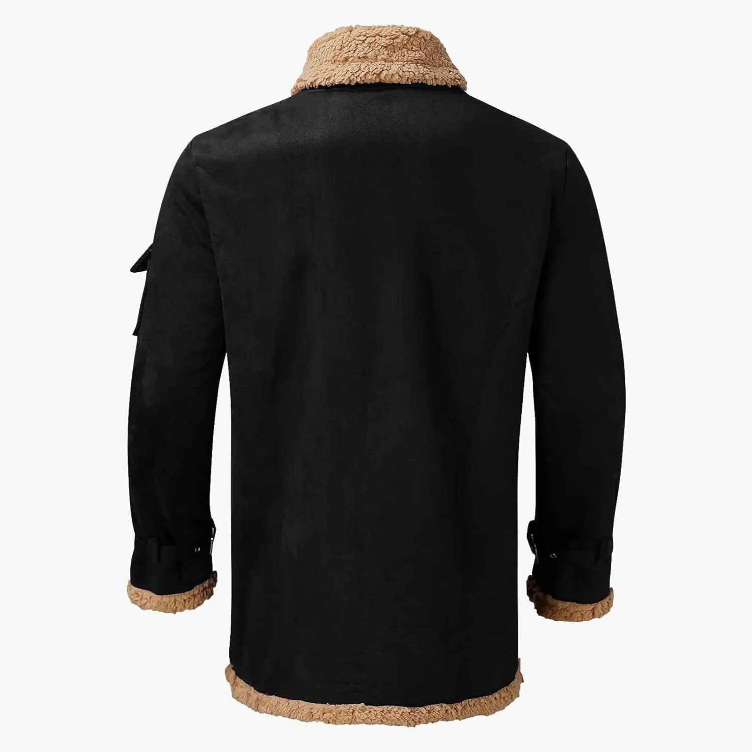 Mens Leather Jacket Sherpa Lined Jacket Faux Fur Leather Coat Zip Up Thicken Trench Coat Casual Winter Outwear