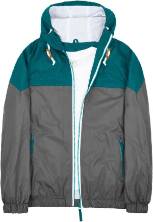 Men's Lightweight Hooded Jackets Zip Vintage Patchcolor Windbreaker Packable Raincoat Outdoor Running Coat for Hiking