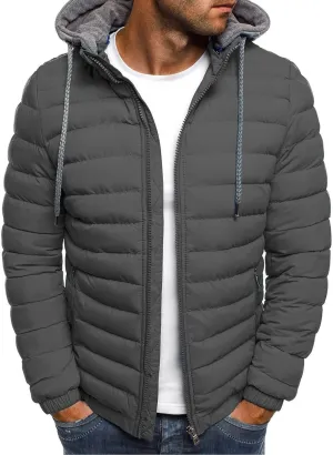 Men's Lightweight Puffer Jacket Hooded Full Zip Water-Resistant Quilted Lined Winter Coats for Outdoor Hiking Camping