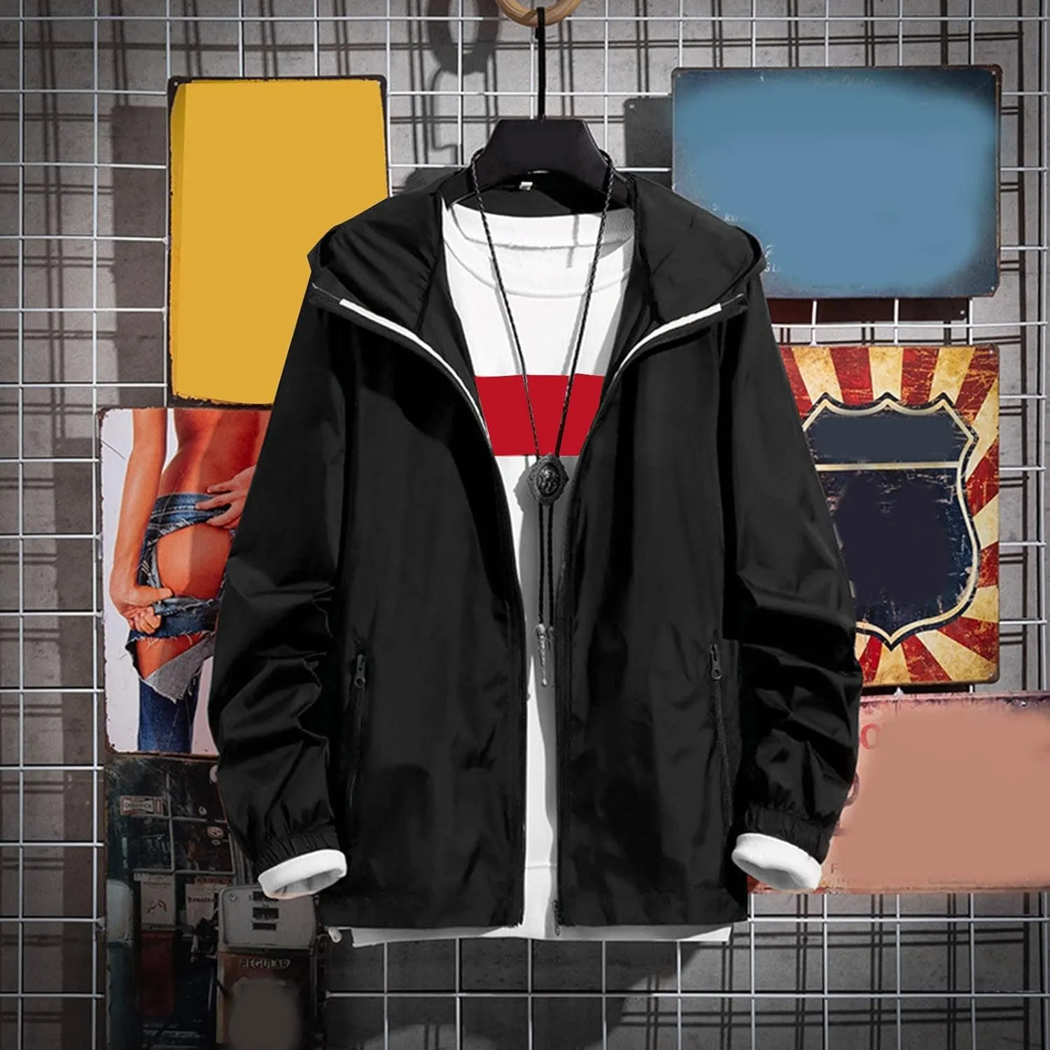 Mens Lightweight Zipper Jackets Outdoor Fishing Full Zip Long Sleeve Hoodie Breathable Casual Jackets Zipper Pockets