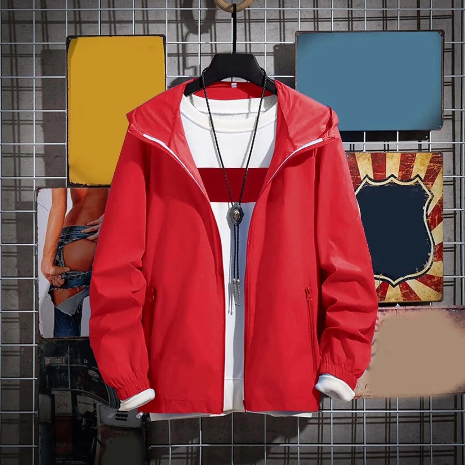 Mens Lightweight Zipper Jackets Outdoor Fishing Full Zip Long Sleeve Hoodie Breathable Casual Jackets Zipper Pockets