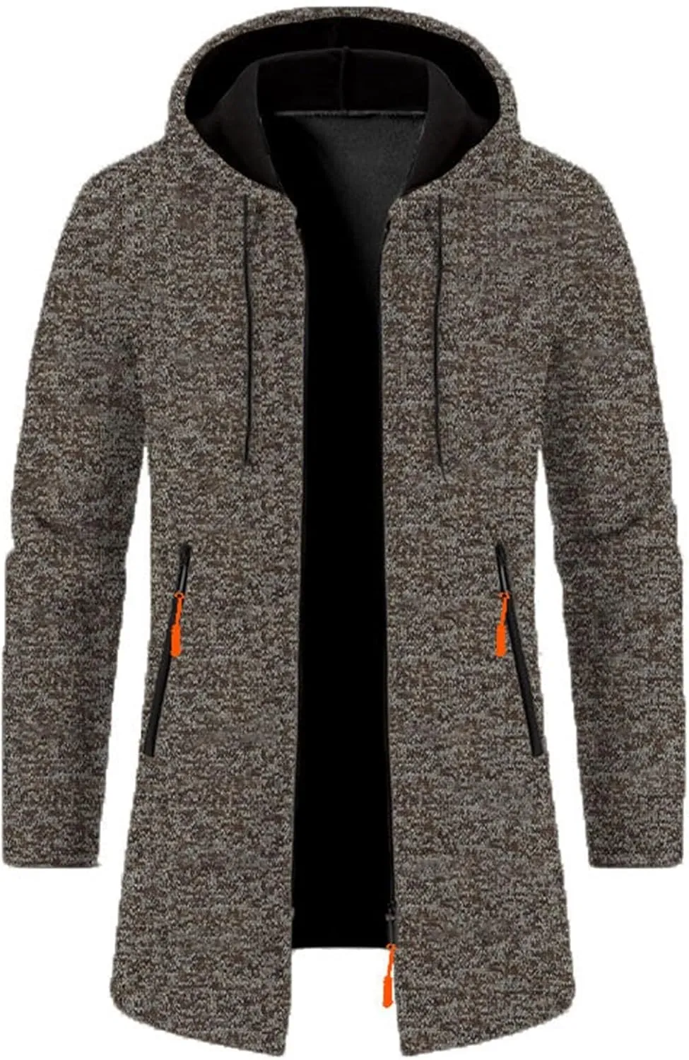 Mens Medium Long Thermal Cardigan Jacket Loose Fit Hooded Drawstring Warm Sweater for Winter Outwear