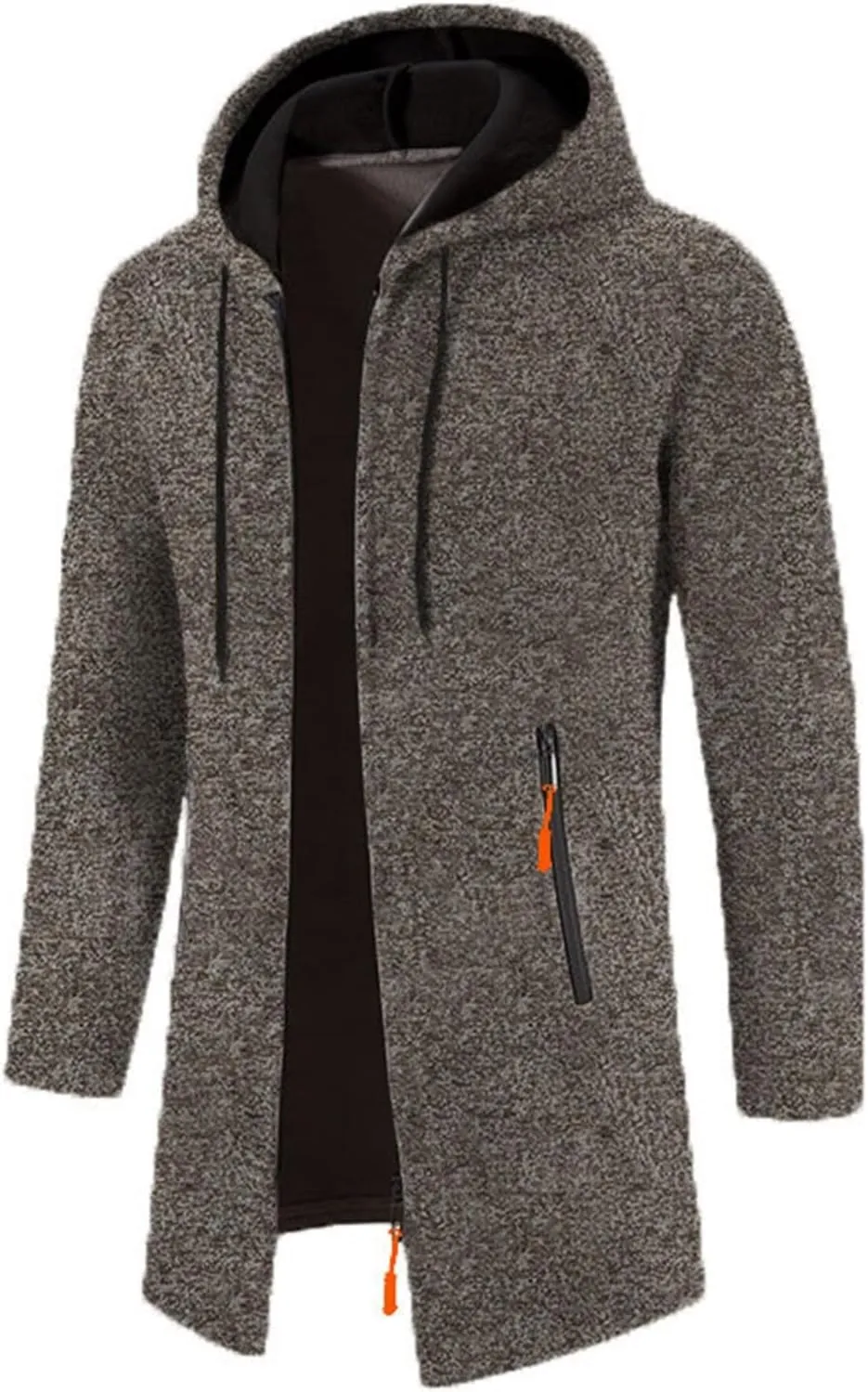 Mens Medium Long Thermal Cardigan Jacket Loose Fit Hooded Drawstring Warm Sweater for Winter Outwear