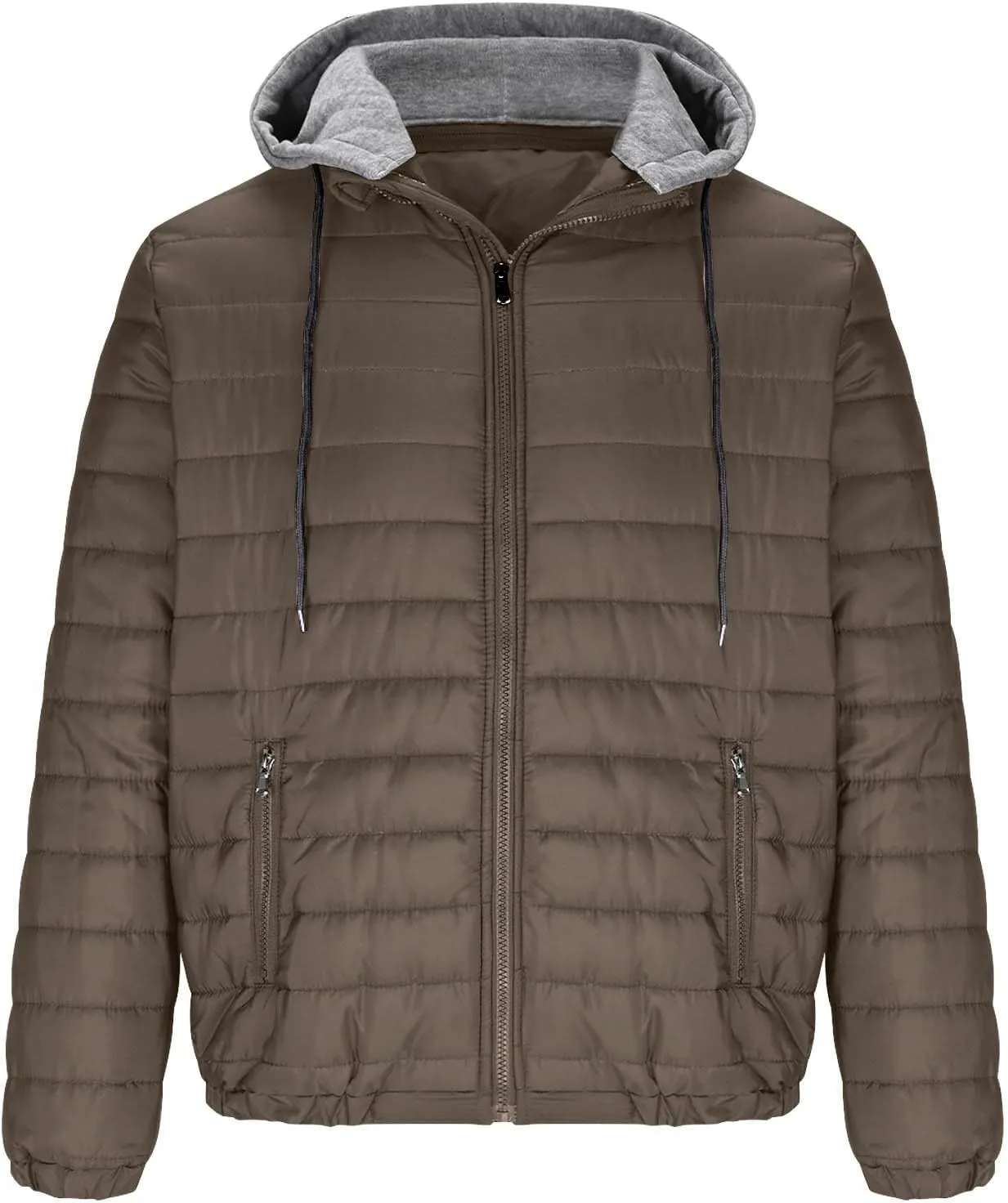 Men's Packable Puffer Jacket Waterproof Hooded Down Coats Quilted Warm Winter Jackets with Zipper Pockets