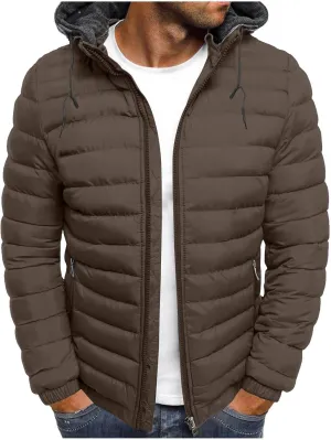 Men's Packable Puffer Jacket Waterproof Hooded Down Coats Quilted Warm Winter Jackets with Zipper Pockets