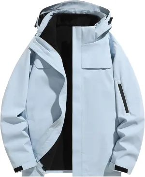 Men's Packable Rain Jacket Thickening Solid Color Cycling Raincoat Hooded Zip Up Outdoor Windbreaker Cargo Jackets