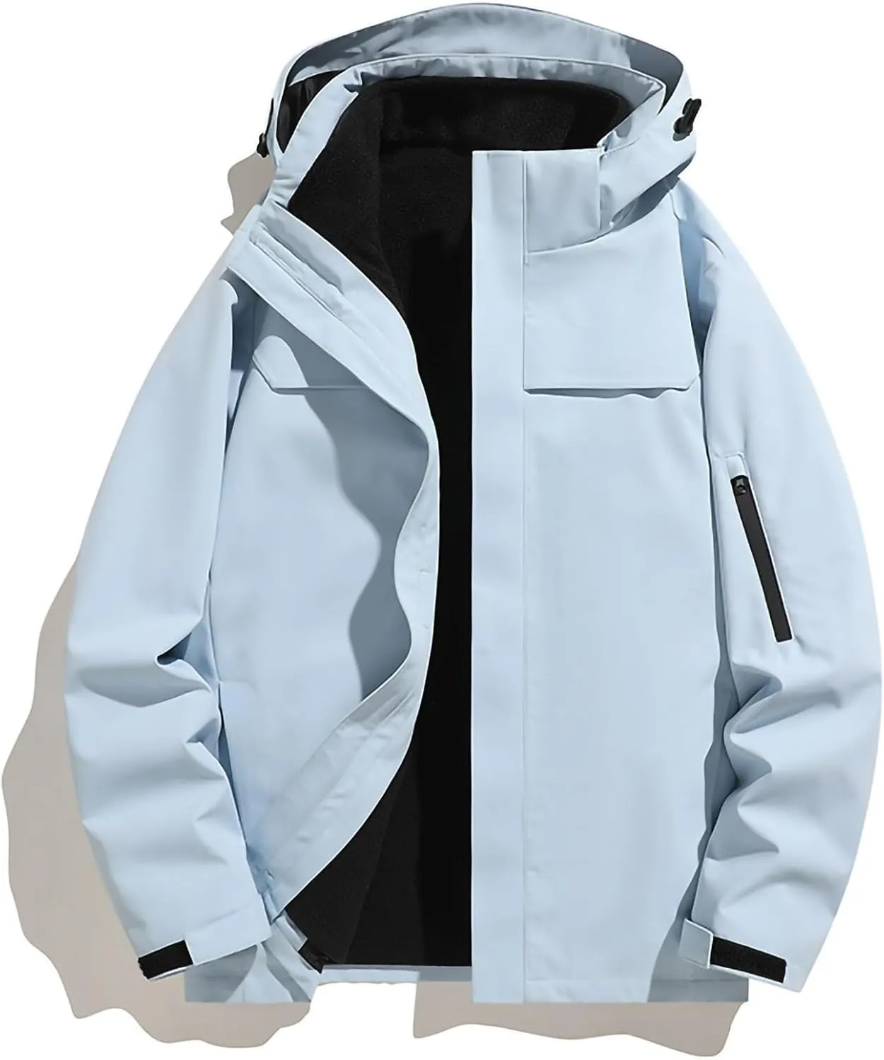 Men's Packable Rain Jacket Thickening Solid Color Cycling Raincoat Hooded Zip Up Outdoor Windbreaker Cargo Jackets