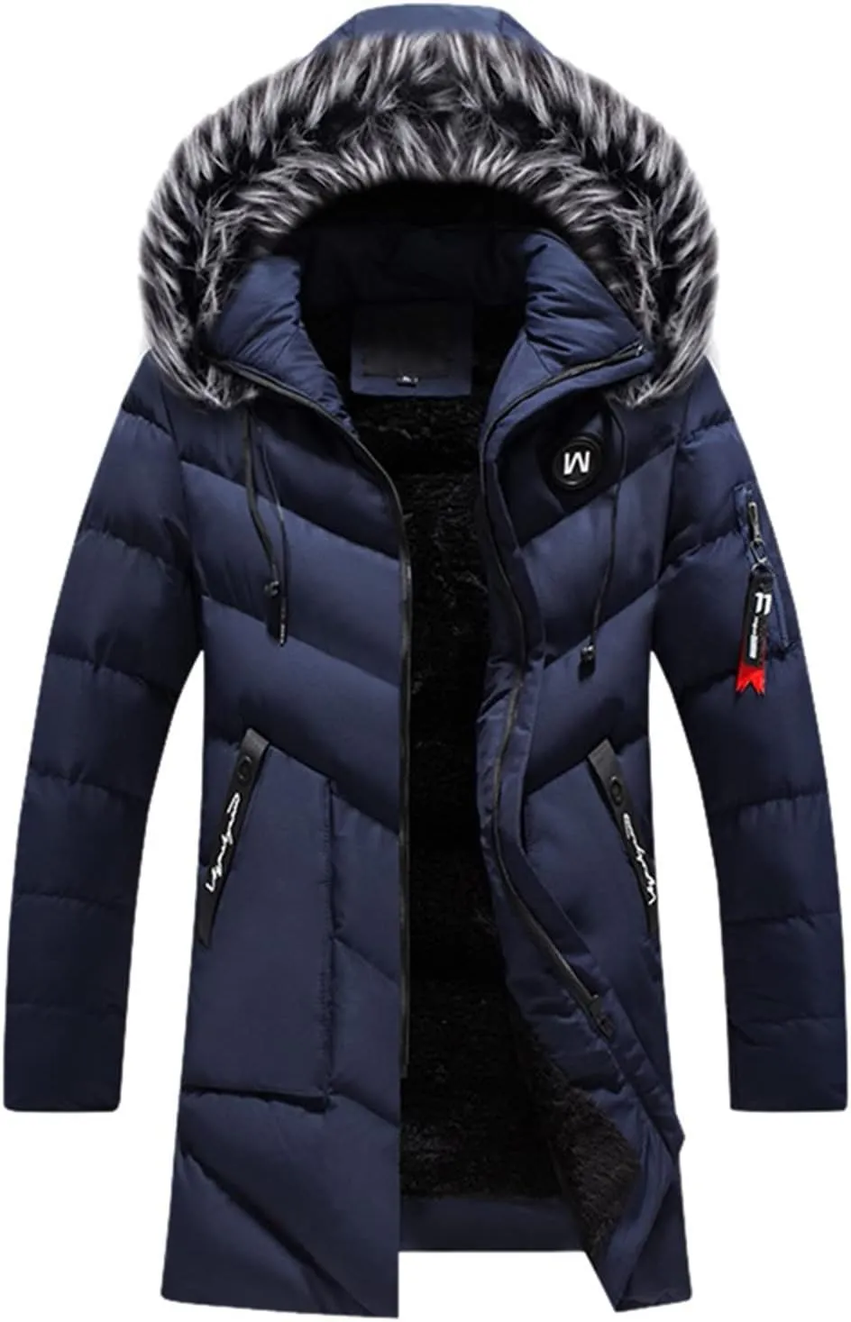 Mens Puffer Jacket, Sports Full Zip Long Sleeve Puffer Jackets Work Padded Jacket Thicken Hooded Down Jacket Men