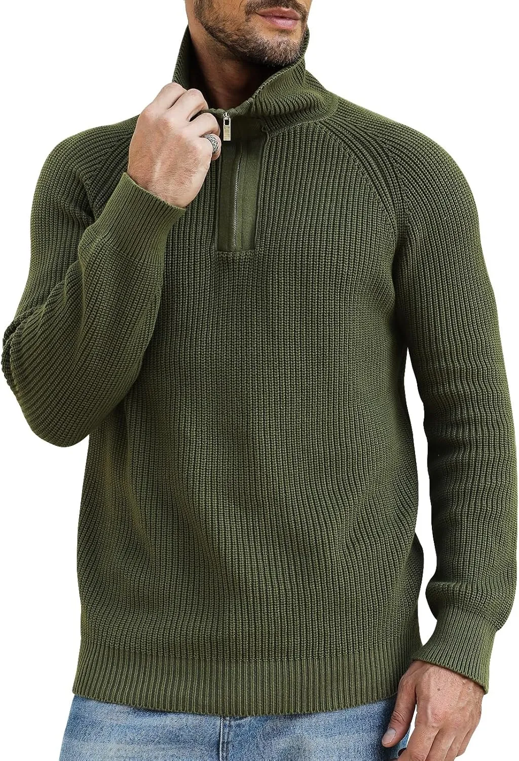 Men's Quarter-Zip Pullover Sweater Slim Fit Lightweight Sweaters Cable Knit Casual Polo Sweater Long Sleeve Sweaters