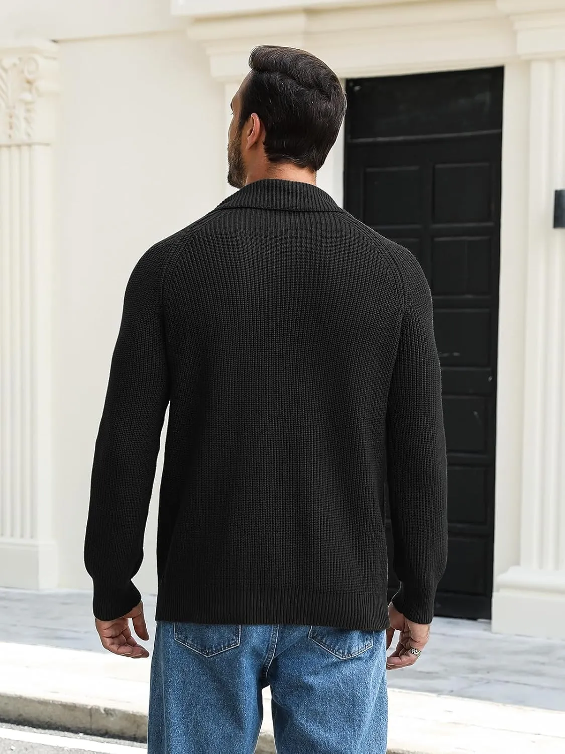 Men's Quarter-Zip Pullover Sweater Slim Fit Lightweight Sweaters Cable Knit Casual Polo Sweater Long Sleeve Sweaters