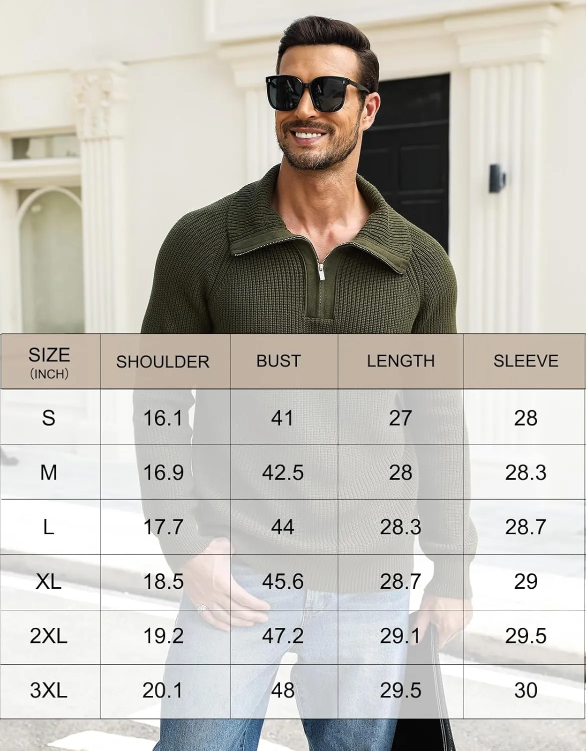 Men's Quarter-Zip Pullover Sweater Slim Fit Lightweight Sweaters Cable Knit Casual Polo Sweater Long Sleeve Sweaters