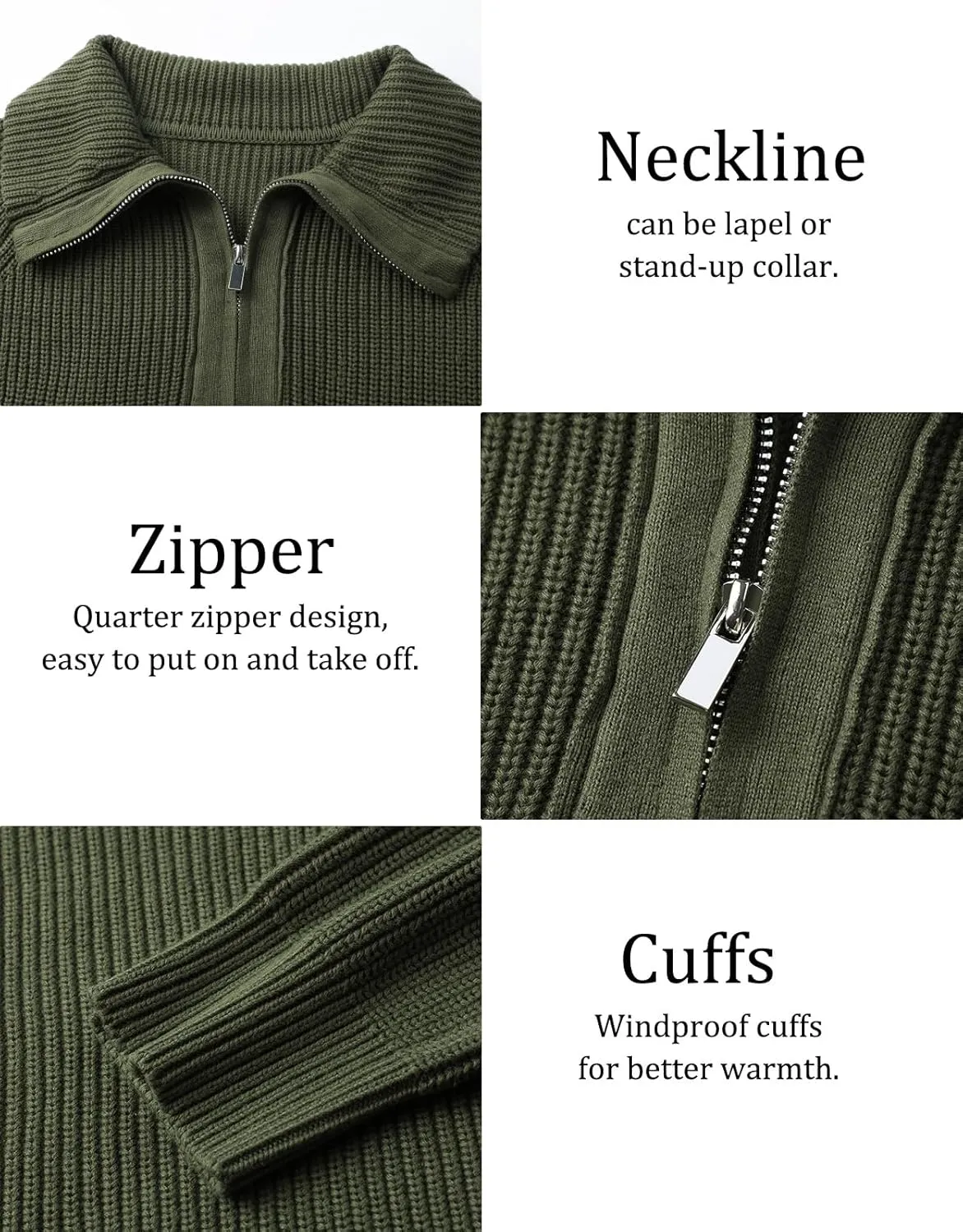 Men's Quarter-Zip Pullover Sweater Slim Fit Lightweight Sweaters Cable Knit Casual Polo Sweater Long Sleeve Sweaters