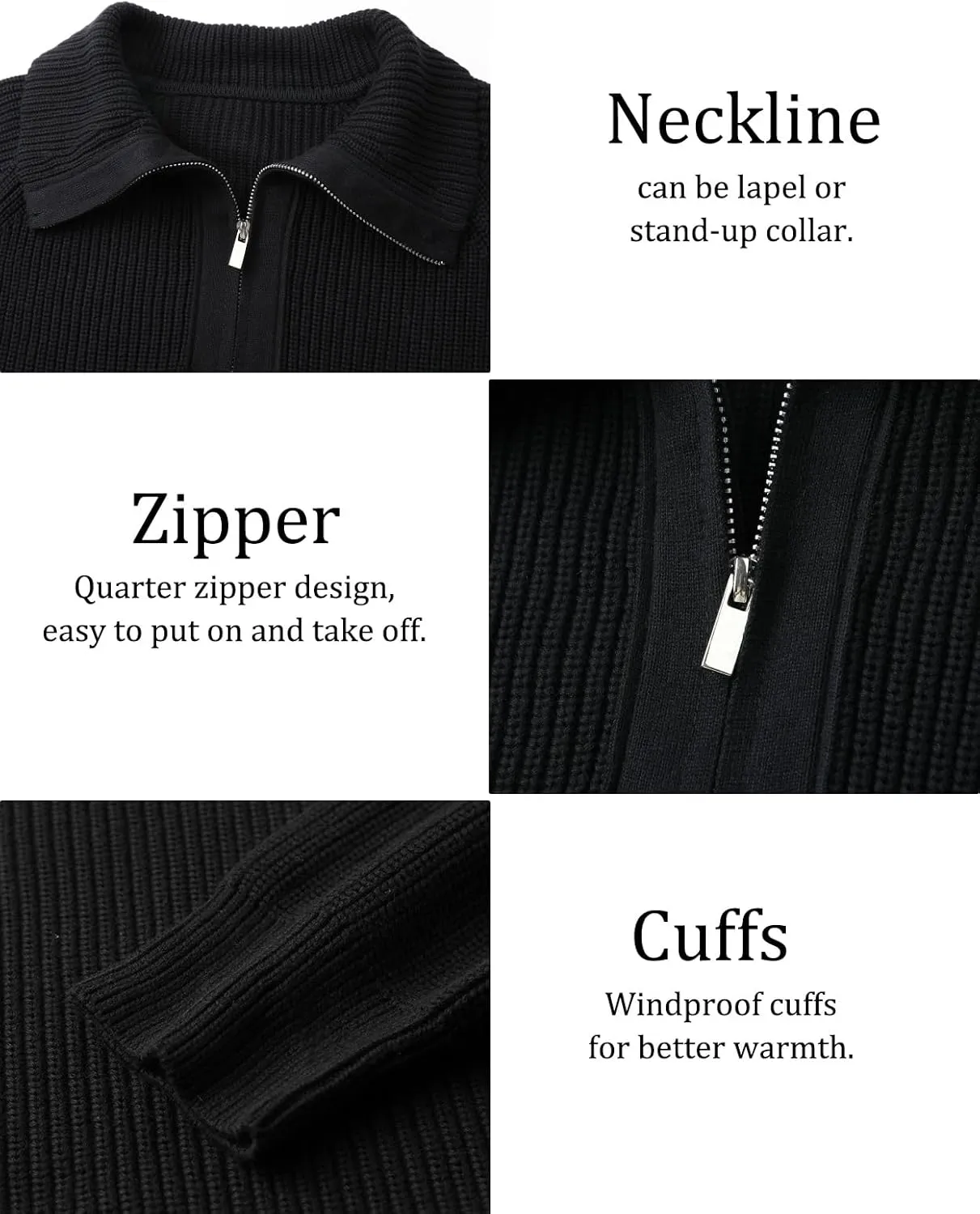 Men's Quarter-Zip Pullover Sweater Slim Fit Lightweight Sweaters Cable Knit Casual Polo Sweater Long Sleeve Sweaters