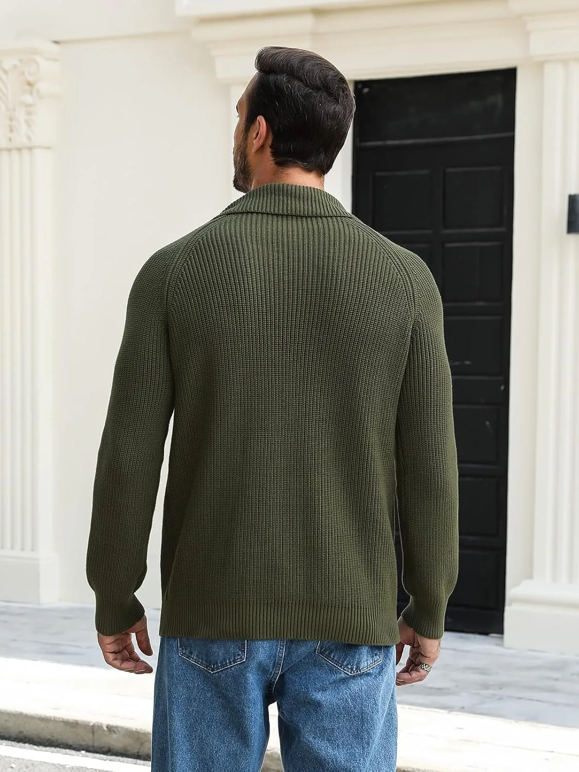 Men's Quarter-Zip Pullover Sweater Slim Fit Lightweight Sweaters Cable Knit Casual Polo Sweater Long Sleeve Sweaters