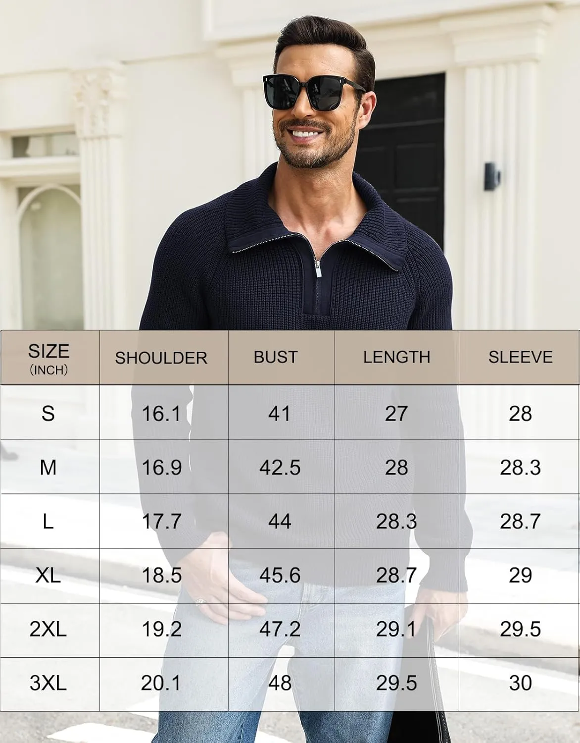 Men's Quarter-Zip Pullover Sweater Slim Fit Lightweight Sweaters Cable Knit Casual Polo Sweater Long Sleeve Sweaters