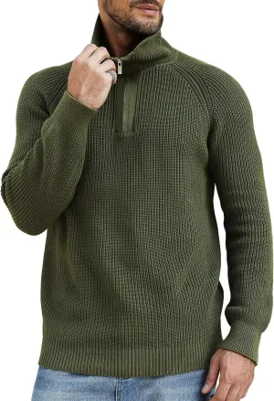 Men's Quarter-Zip Pullover Sweater Slim Fit Lightweight Sweaters Cable Knit Casual Polo Sweater Long Sleeve Sweaters