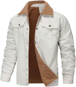 Mens Quilted Coats Sherpa Lined Trucker Jackets Washed Aviator Bomber Jacket Winter Thermal Fleece Utility Coat