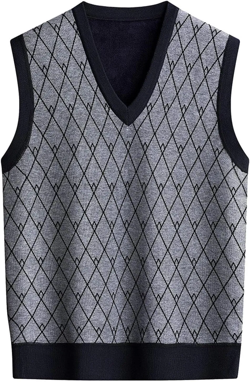 Men's Rhombus Pattern Pullover Sweater Vest Solid V Neck Pullover Sweaters Sleeveless Knitwear Slim Fit Undershirt