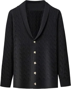 Mens Shawl Collar Cardigan Sweaters Cable Knit Textured Sweater Lightweight Button Down Cardigans