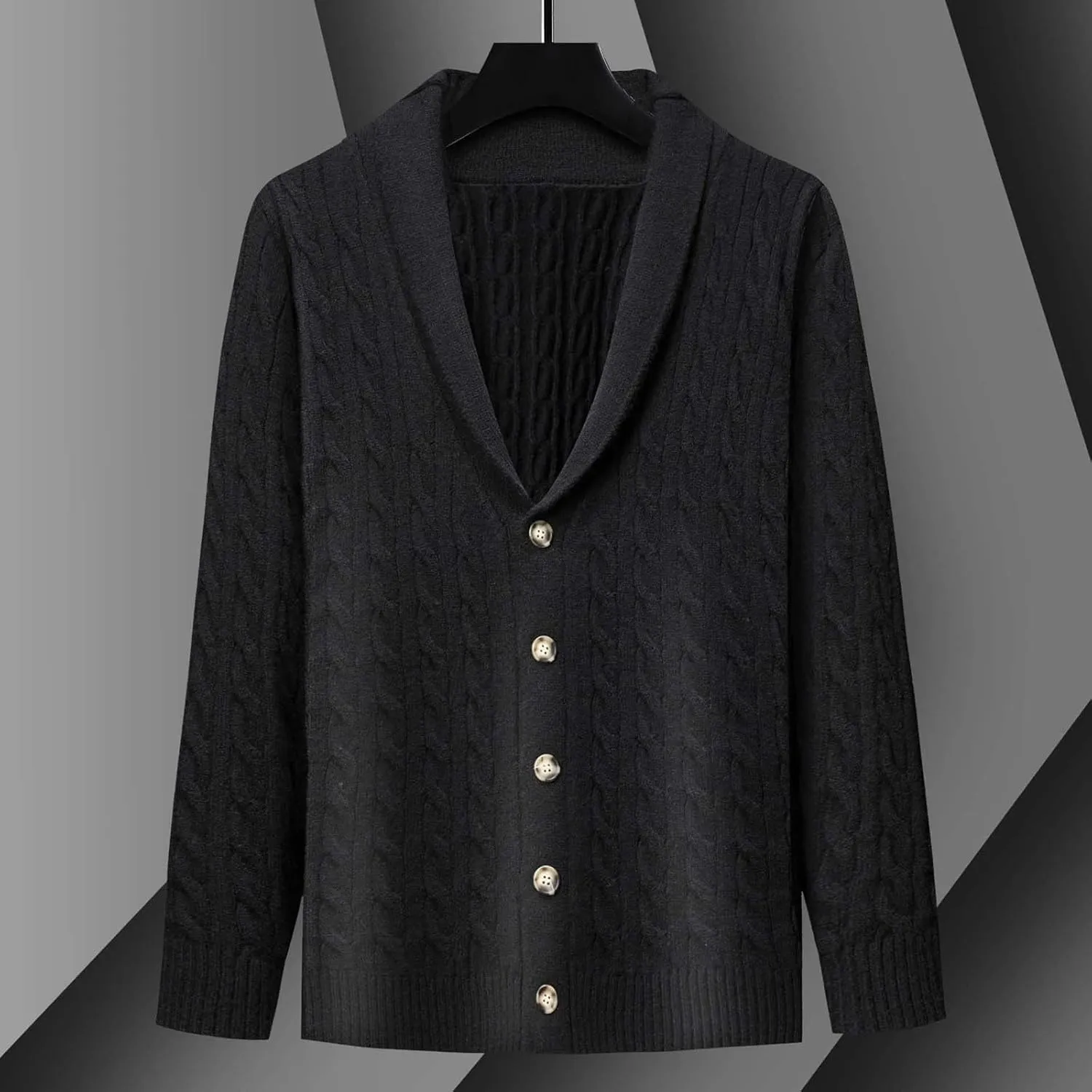 Mens Shawl Collar Cardigan Sweaters Cable Knit Textured Sweater Lightweight Button Down Cardigans