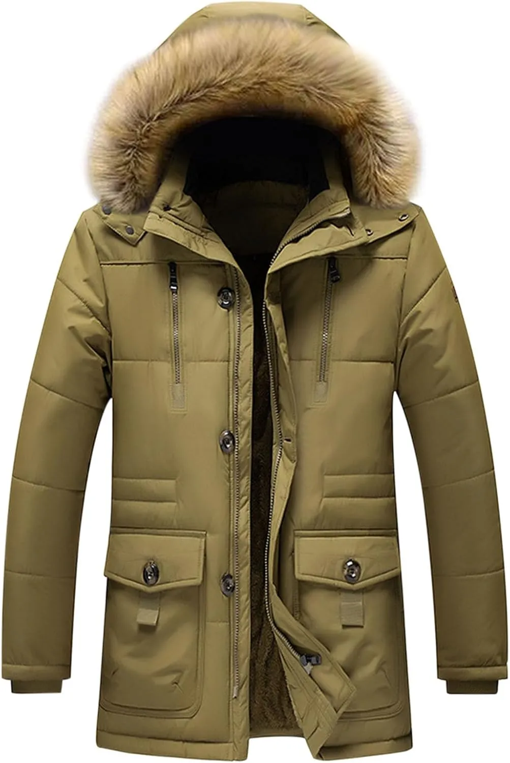 Men's Sherpa Lined Parka Jacket Winter Warm Down Puffer Coat with Fur Hood