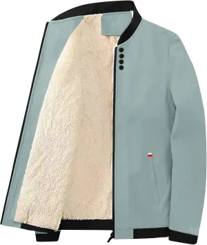 Men's Sherpa Lined Winter Coats Stand Collar Bomber Varsity Jacket Outdoor Windproof Warm Outerwear with Pockets
