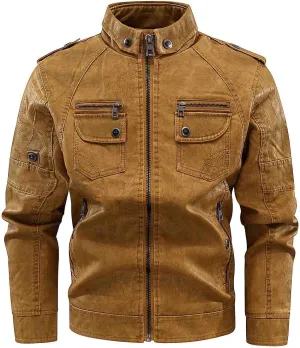 Mens Slim Fit Black Leather Jacket PU Leather Motorcycle Jacket Faux Leather Biker Jacket with Multi-Pockets