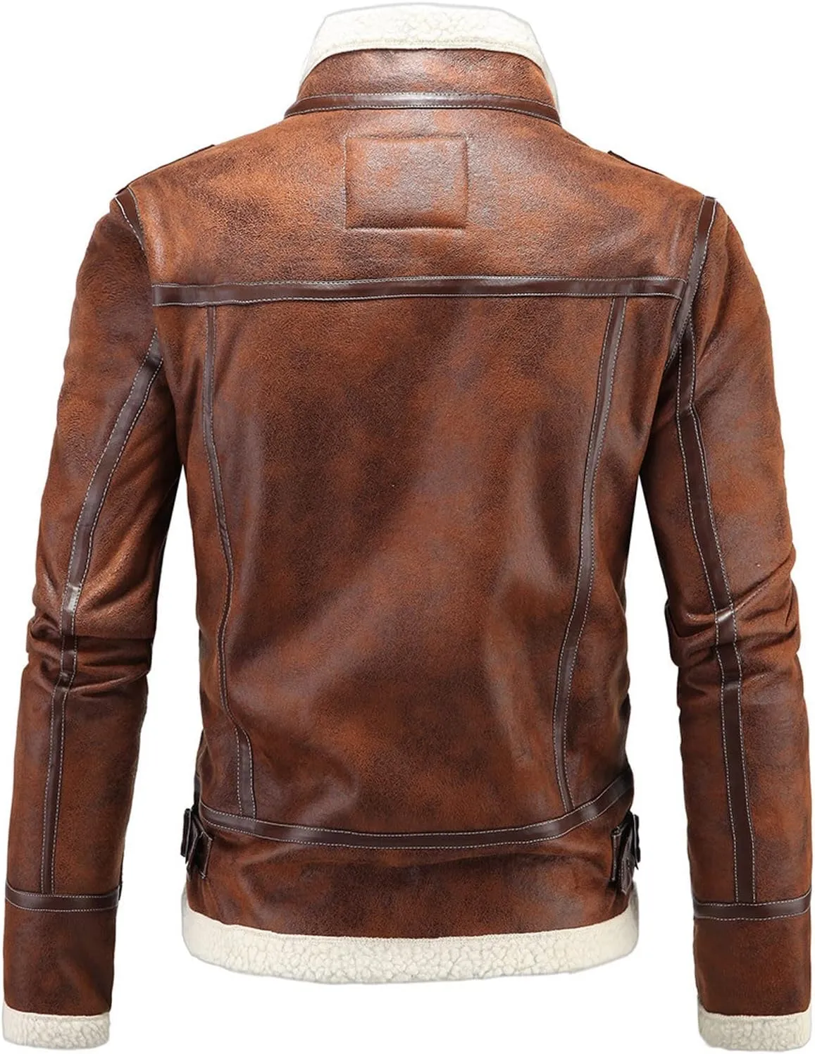 Mens Slim Fit Cropped Faux Leather Jacket Stand Collar PU Leather Coat Motorcycle Biker Jacket with Pockets