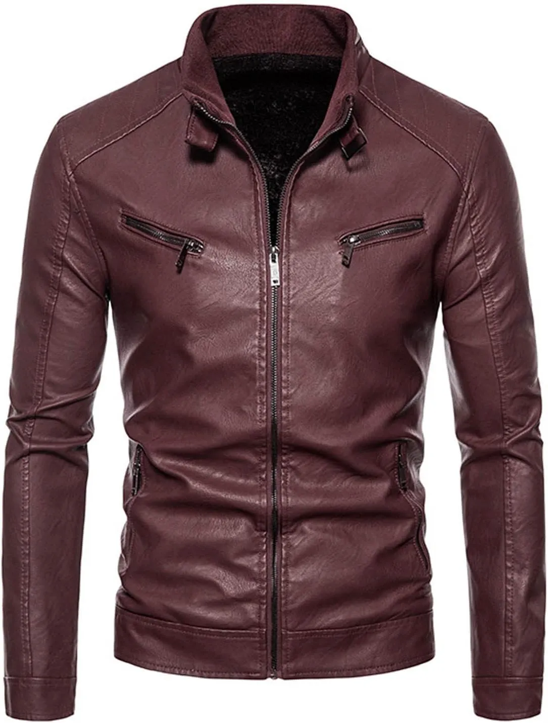 Mens Slim Fit Motorcycle Faux Leather Jacket Zip-Up Windbreaker Pu Leather Jackets Vintage Lightweight Biker Coat