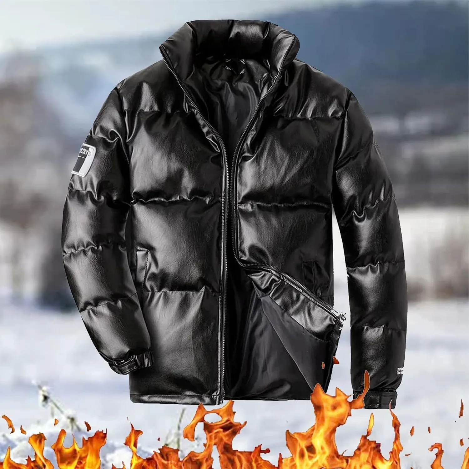 Men's Solid Color Jacket Zipper Stand-up Collar Long Sleeved Hooded Cotton Jacket Chambray Utility Jacket