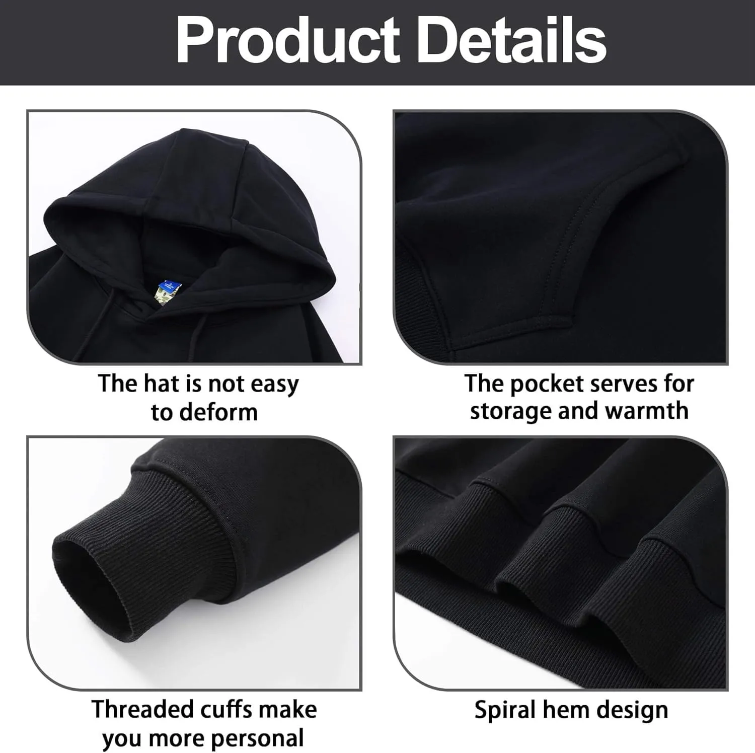 Men's Solid Color Sweatshirt Long Sleeve Pullover Hooded Sweatshirts for Men Soft & Warm Cotton Blend Casual Hoodies
