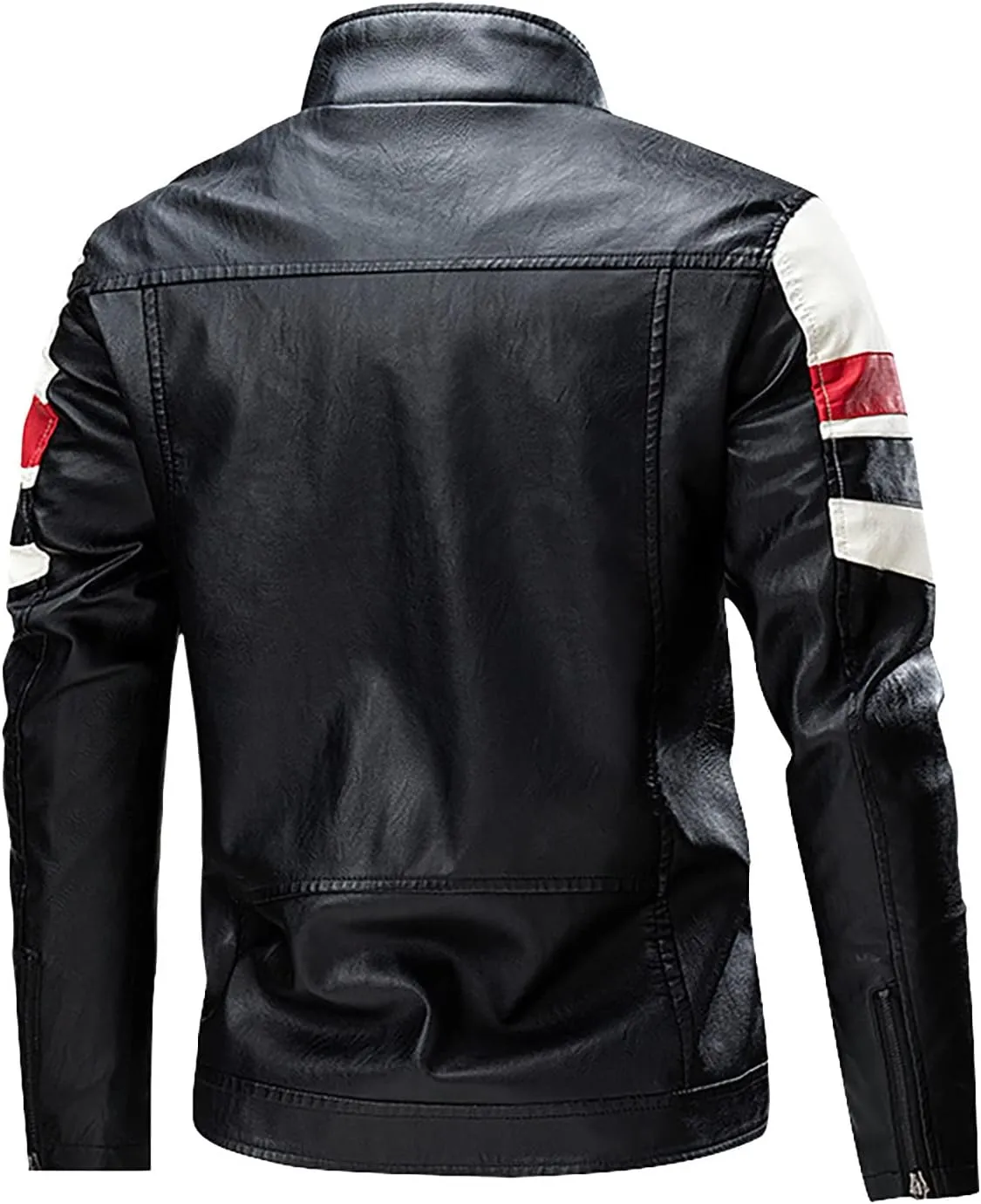Men's Stand Collar Fleece Lined Bomber Faux Leather Jacket Motorcycle Leather Sherpa Jackets Casual Winter Warm Coat