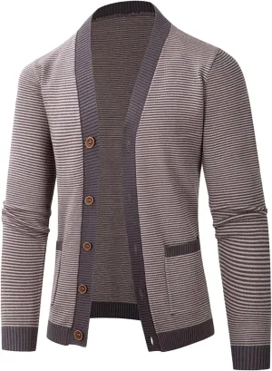 Mens Striped Cardigan Sweaters Long Sleeve V Neck Button Down Cardigans Lightweight Knitted Sweaters With Pockets
