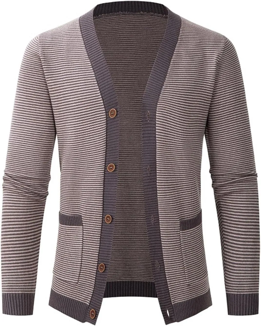 Mens Striped Cardigan Sweaters Long Sleeve V Neck Button Down Cardigans Lightweight Knitted Sweaters With Pockets