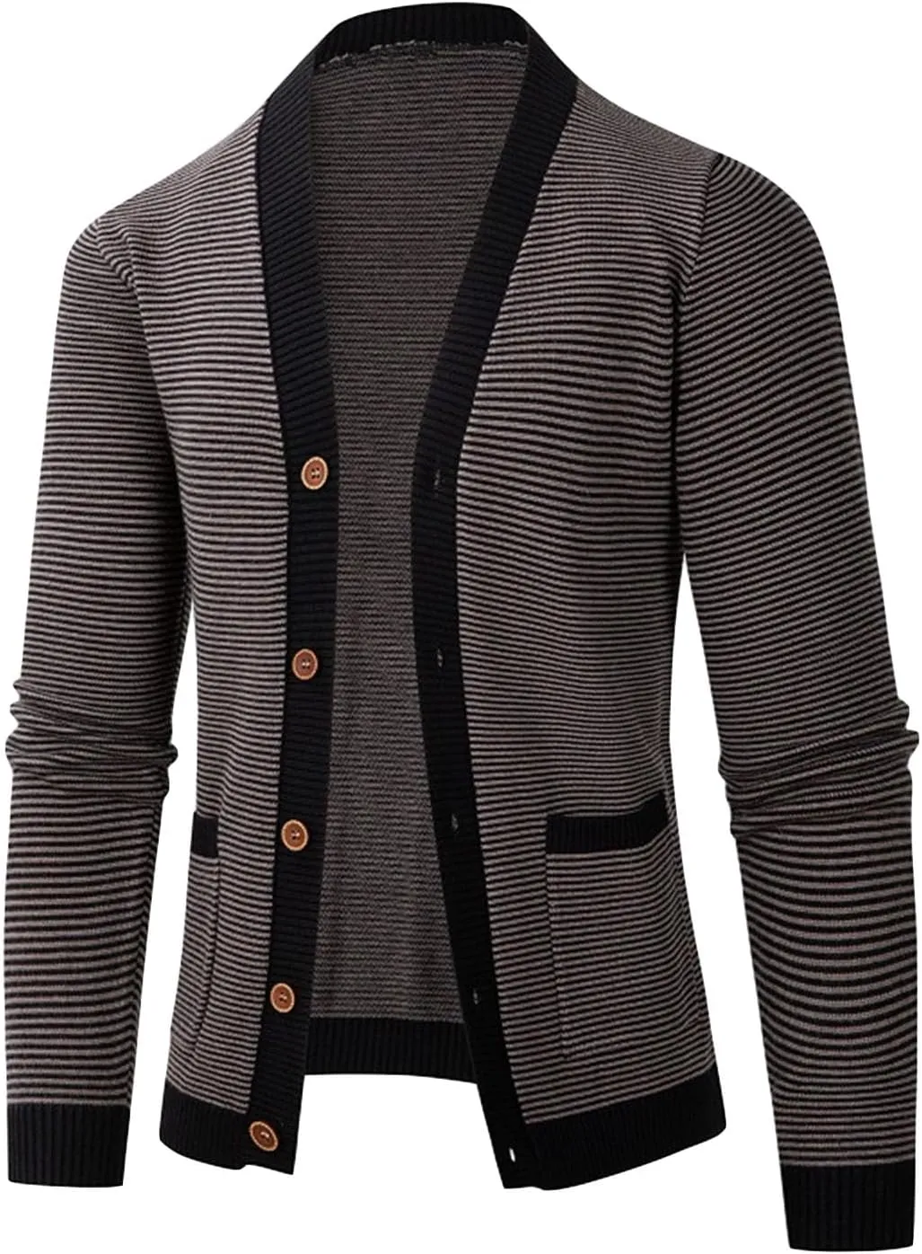 Mens Striped Cardigan Sweaters Long Sleeve V Neck Button Down Cardigans Lightweight Knitted Sweaters With Pockets