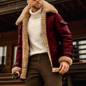 Mens Suede Sherpa Shearling Faux Fur Leather Coat Sherpa Lined Leather Jacket Winter Coat Fur Collar Jackets
