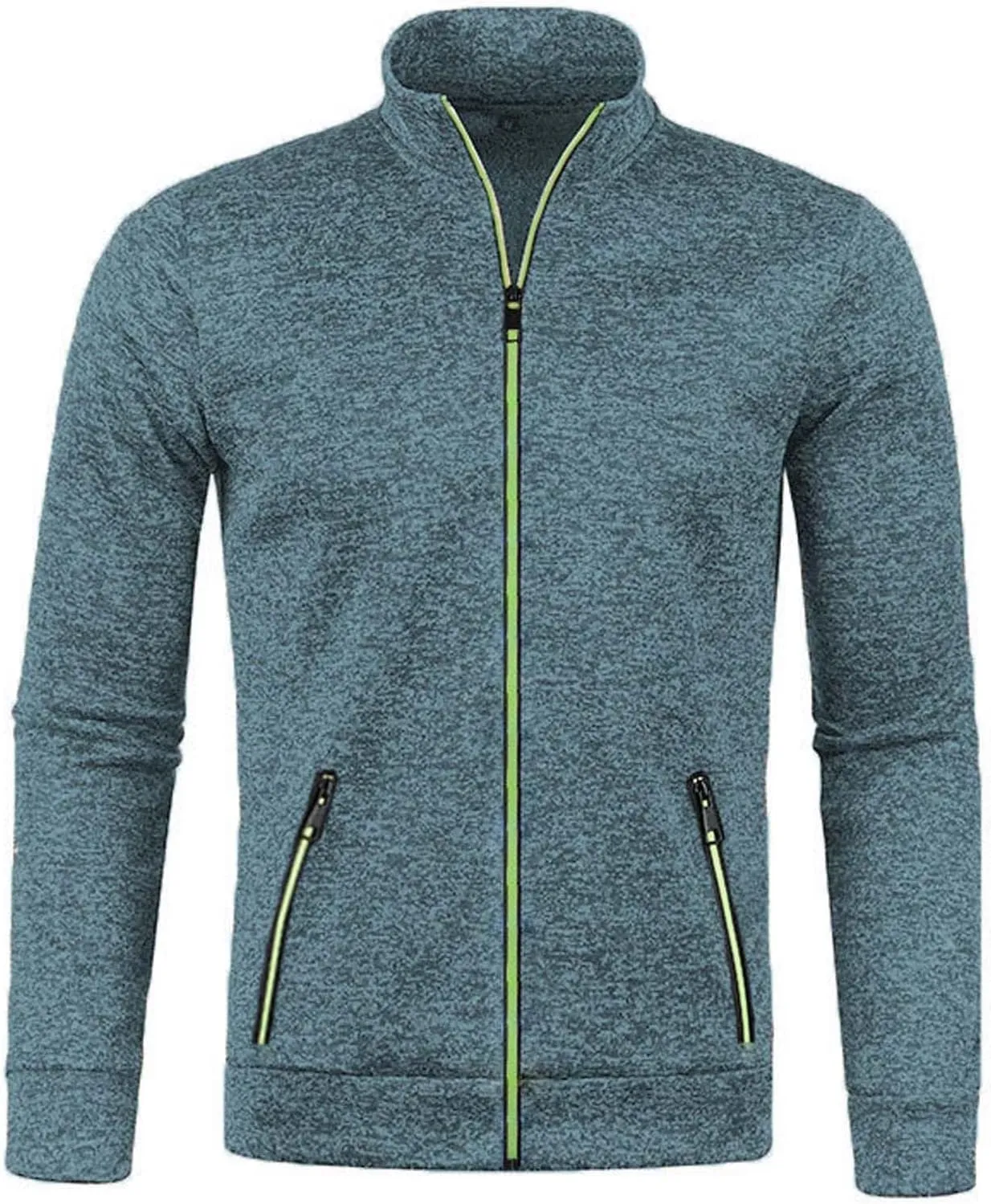 Mens Sweater Cardigan Full Zip Knitted Long Sleeve Sweaters Trendy Lightweight Casual Stand Collar Solid Cardigans
