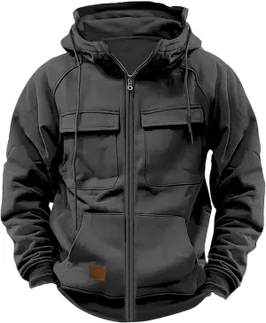 Mens Sweater Winter Top Blouse Slim Casual Solid Soft Top Coat Long Sleeve Hooded Sweatshirt Top Jacket Zip Up Plain