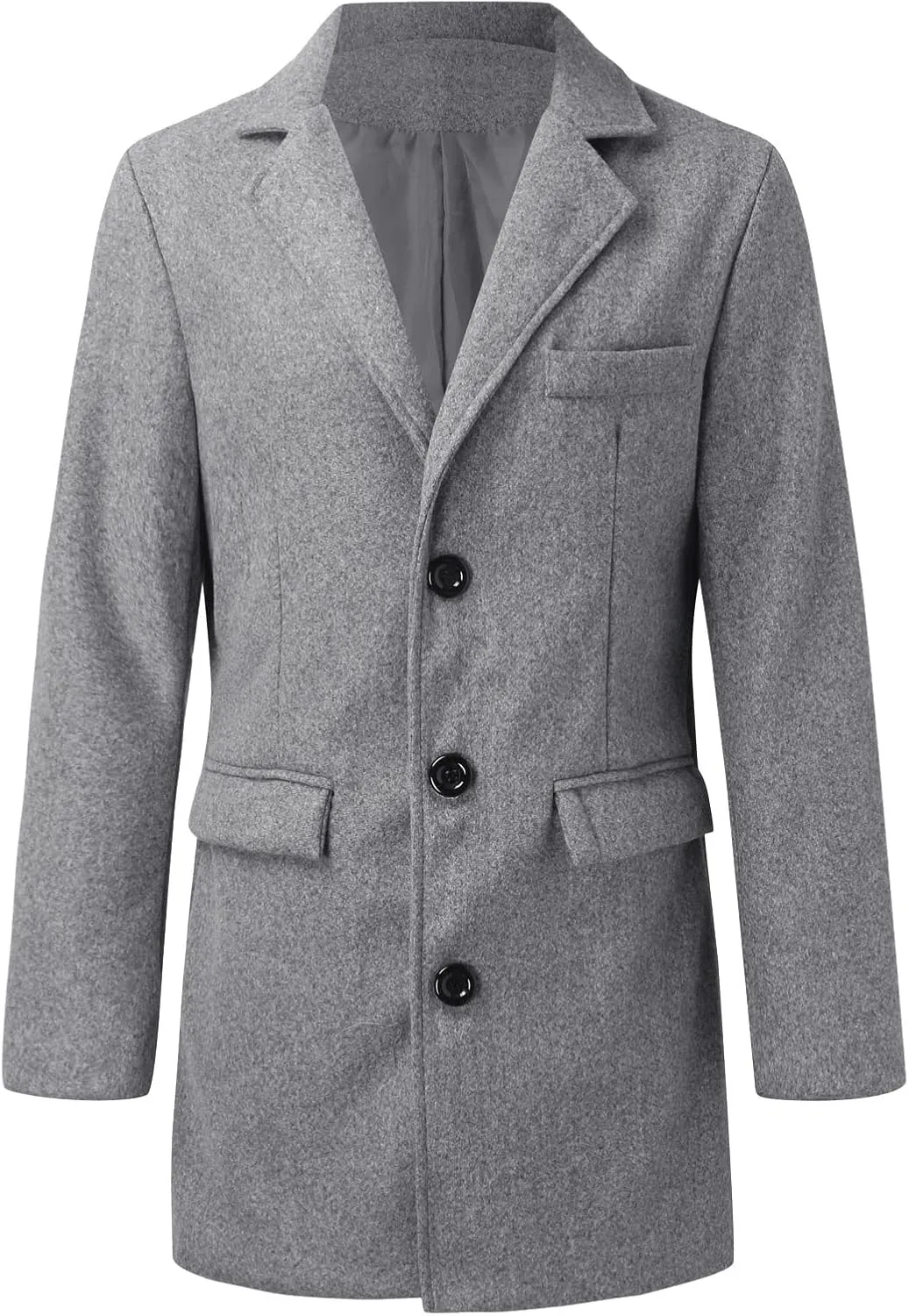 Mens Trench Coat Slim Fit Notch Lapel Single Breasted Business Casual Long Peacoat Fall Winter Windproof Overcoat