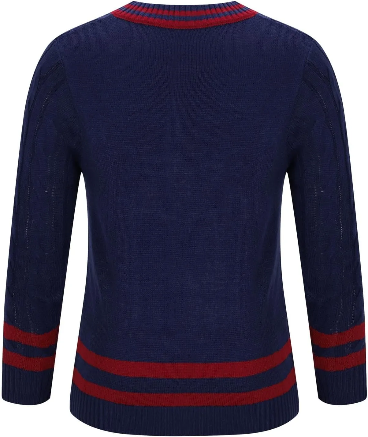 Men's V-Neck Sweaters Long Sleeved Color Patchwork Cable Knitted Sweaters Slim Fit Lightweight Casual Pullover Tops