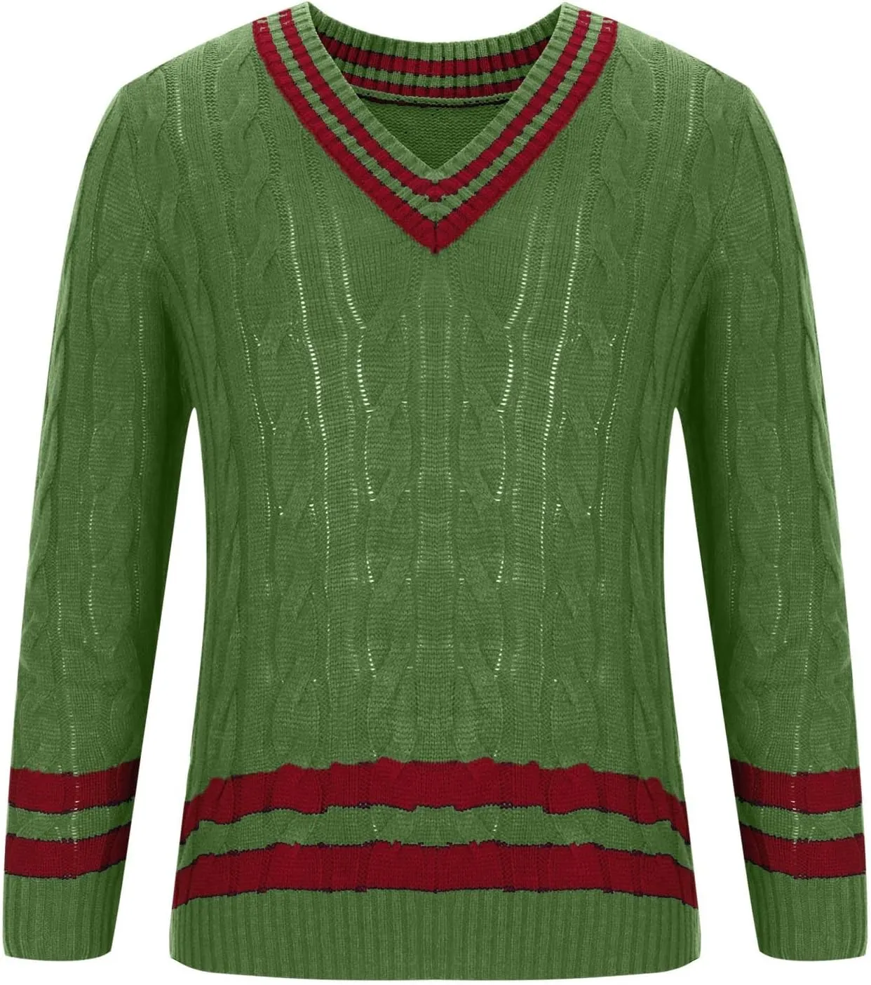 Men's V-Neck Sweaters Long Sleeved Color Patchwork Cable Knitted Sweaters Slim Fit Lightweight Casual Pullover Tops