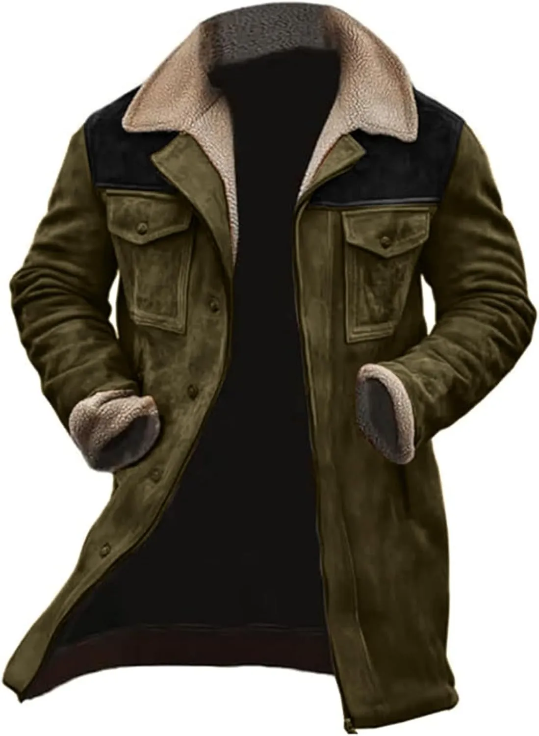 Mens Velvet Thickened Double Pocket Western Cow 3D Printed Hooded Brown Warm Cotton Jacket