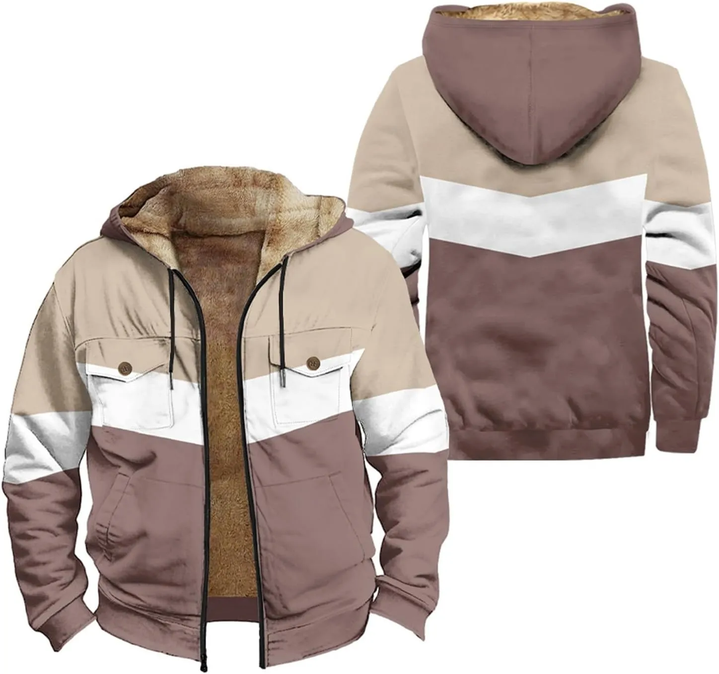 Mens Winter Jacket Sherpa With Hood Warm Coats Fleece Zipper Hoodie Big Tall Heavyweight Fall Outfits With Pockets